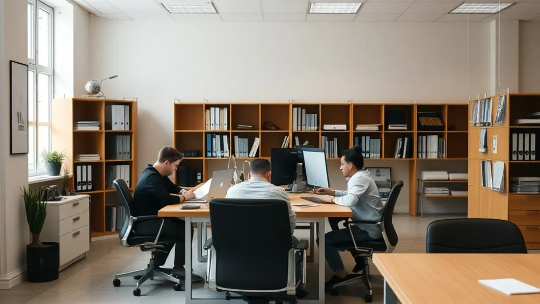 Espace de travail partagé avec bureaux et écrans