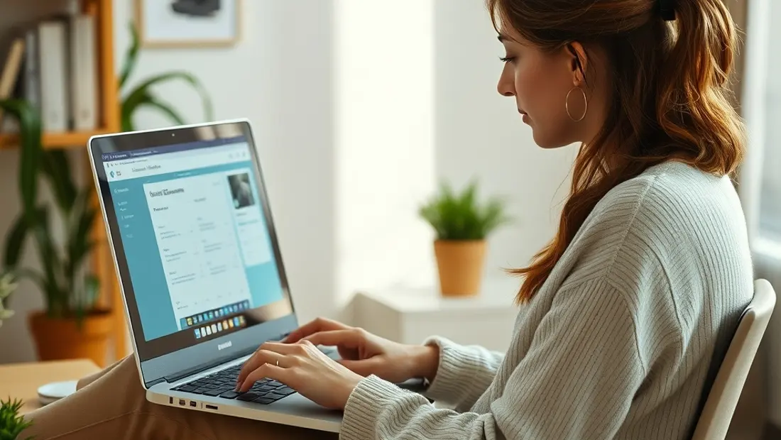 Une femme regardant une carte virtuelle sur ordinateur