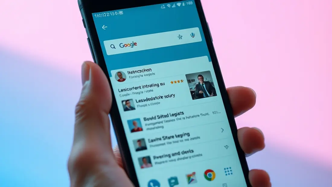 Un smartphone avec les résultats d'une recherche