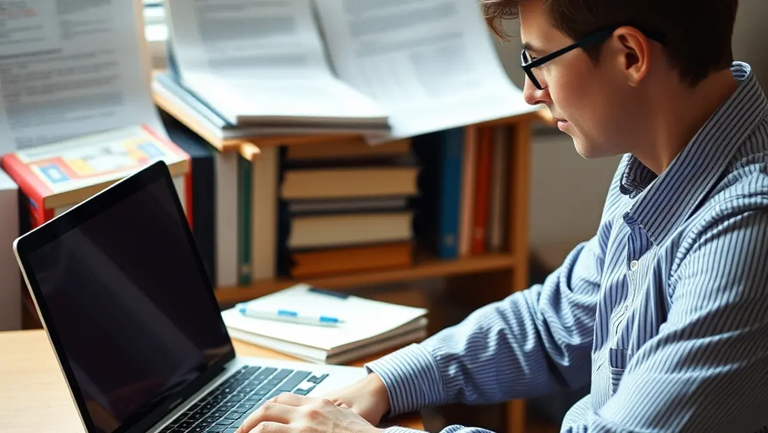 Une personne devant un ordinateur portable avec des documents électroniques