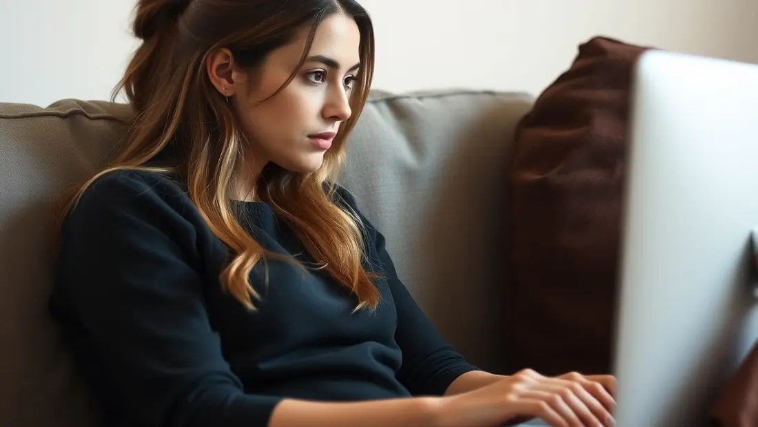 Une femme regardant un écran d'ordinateur.