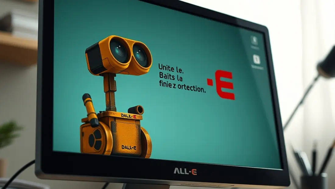 Écran ordinateur avec interface DALL-E et crayon