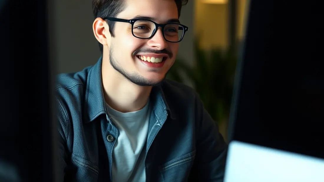 Un jeune homme sur un ordinateur