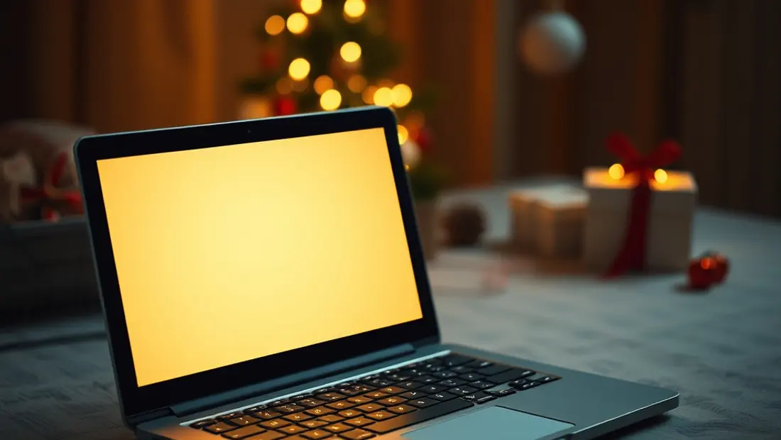 Ordinateur portable avec décor de Noël