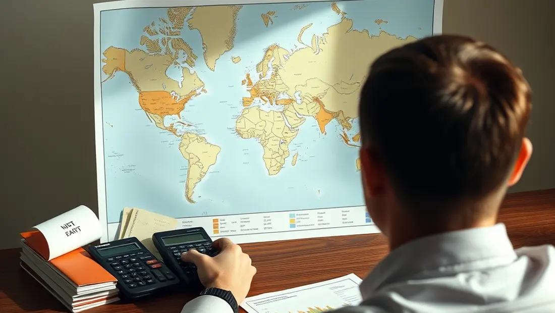 Personne devant une carte et des documents financiers.