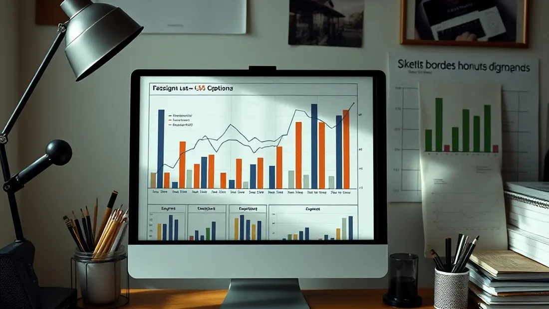 Ordinateur avec des tableaux de bord financiers.
