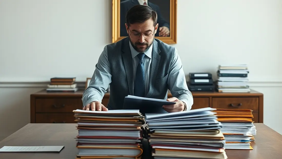 Un homme travaillant avec des documents ordonnés.
