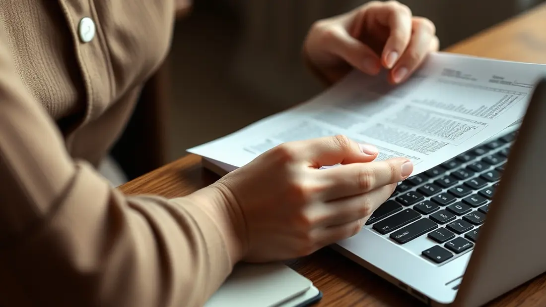 Une main tenant un document avec un stylo.