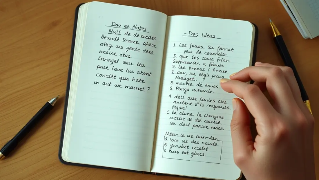 Cahier de notes ouvert et rempli d'idées