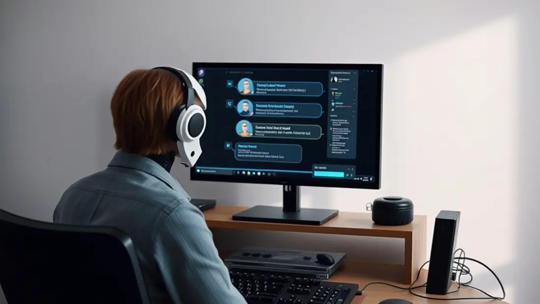 Personne travaillant sur ordinateur avec chatbot
