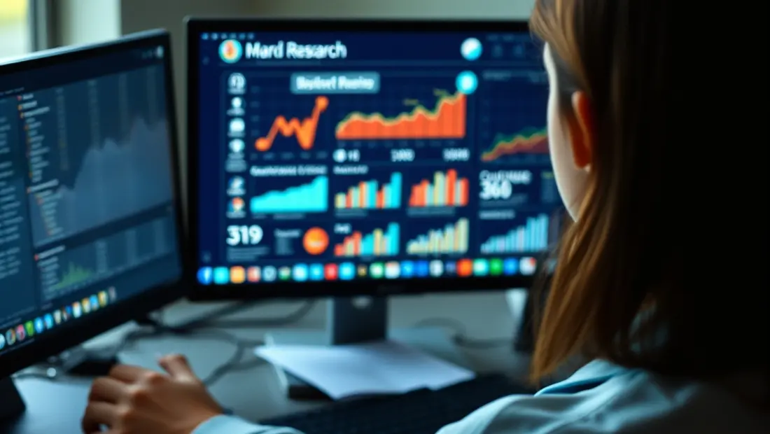 Personne devant un ordinateur avec des graphiques de moteurs de recherche.