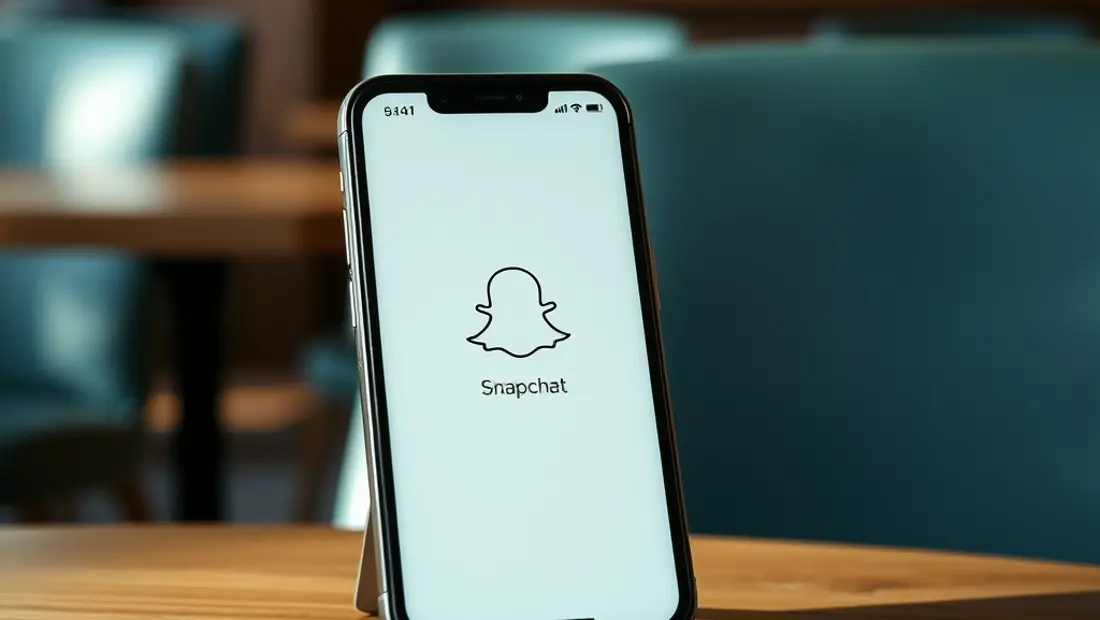 Un téléphone portable avec Snapchat ouvert sur une table de café.
