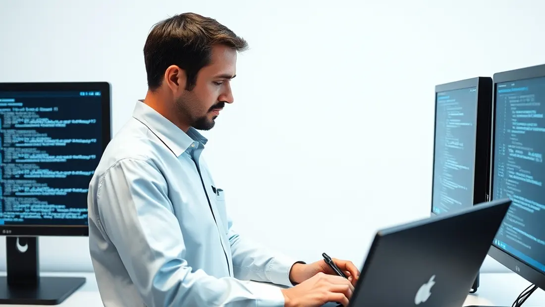 Employé écrivant du code sur un tableau blanc